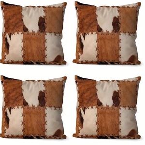 🤎 Rustic Cowhide Patch Print Pillow Covers 18x18 Western Farmhouse (Set of 4)
